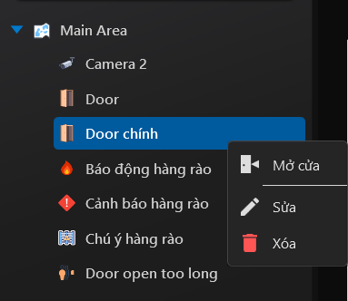 Menu thao tác trên Cây thư mục