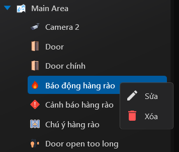 Menu thao tác trên Cây thư mục